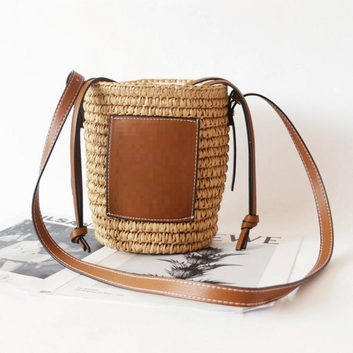 Sac A Main Chic Champêtre En Paille Sangle En Cuir | Reine Rustique BEIGE / 19x13x13 cm