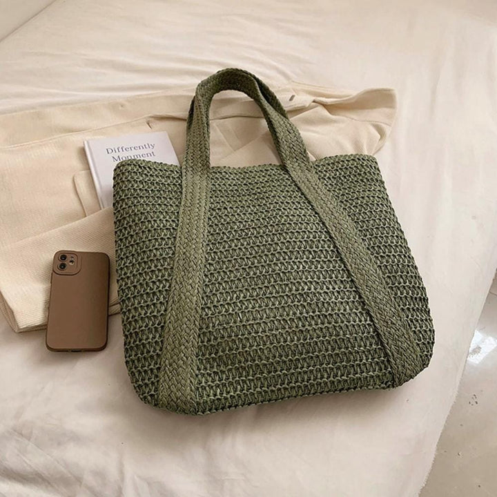 Sac De Plage En Paille | Reine Rustique VERT / 43x37x2cm