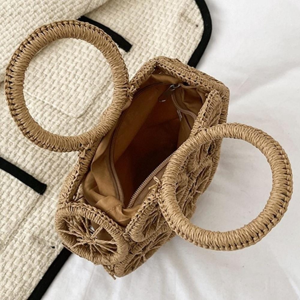 Sac à Main En Paille Brodé - Style épaule Chic Et Mignon - Occasion - Marron